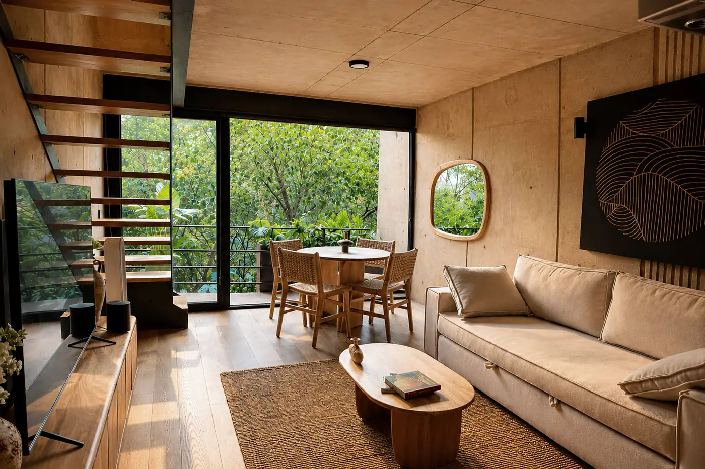 LUUM, The living room and the staircase